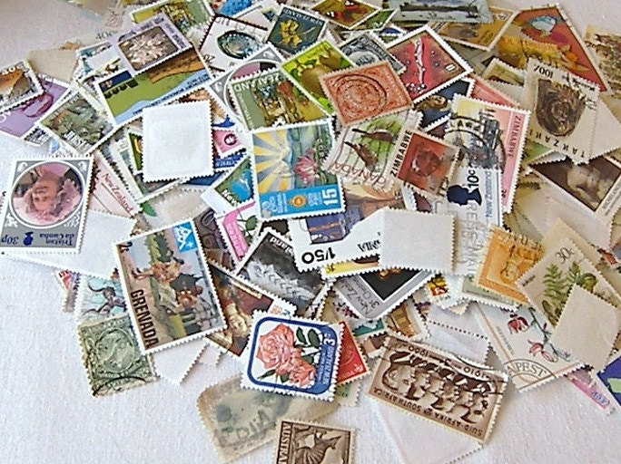 Vintage Postage Stamps from Around the World, Twenty Old Stamps for Scrapbooking, Re-purpose for Art Projects and Home Decor