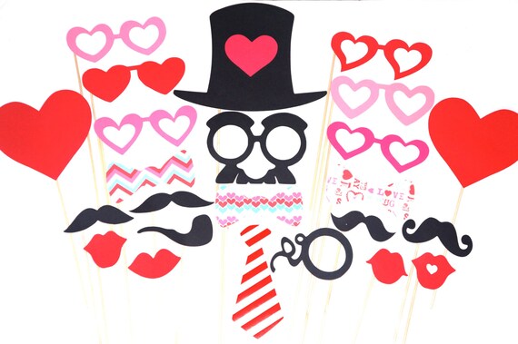 Valentines Day Photo Booth Prop Set 24 pieces on a stick