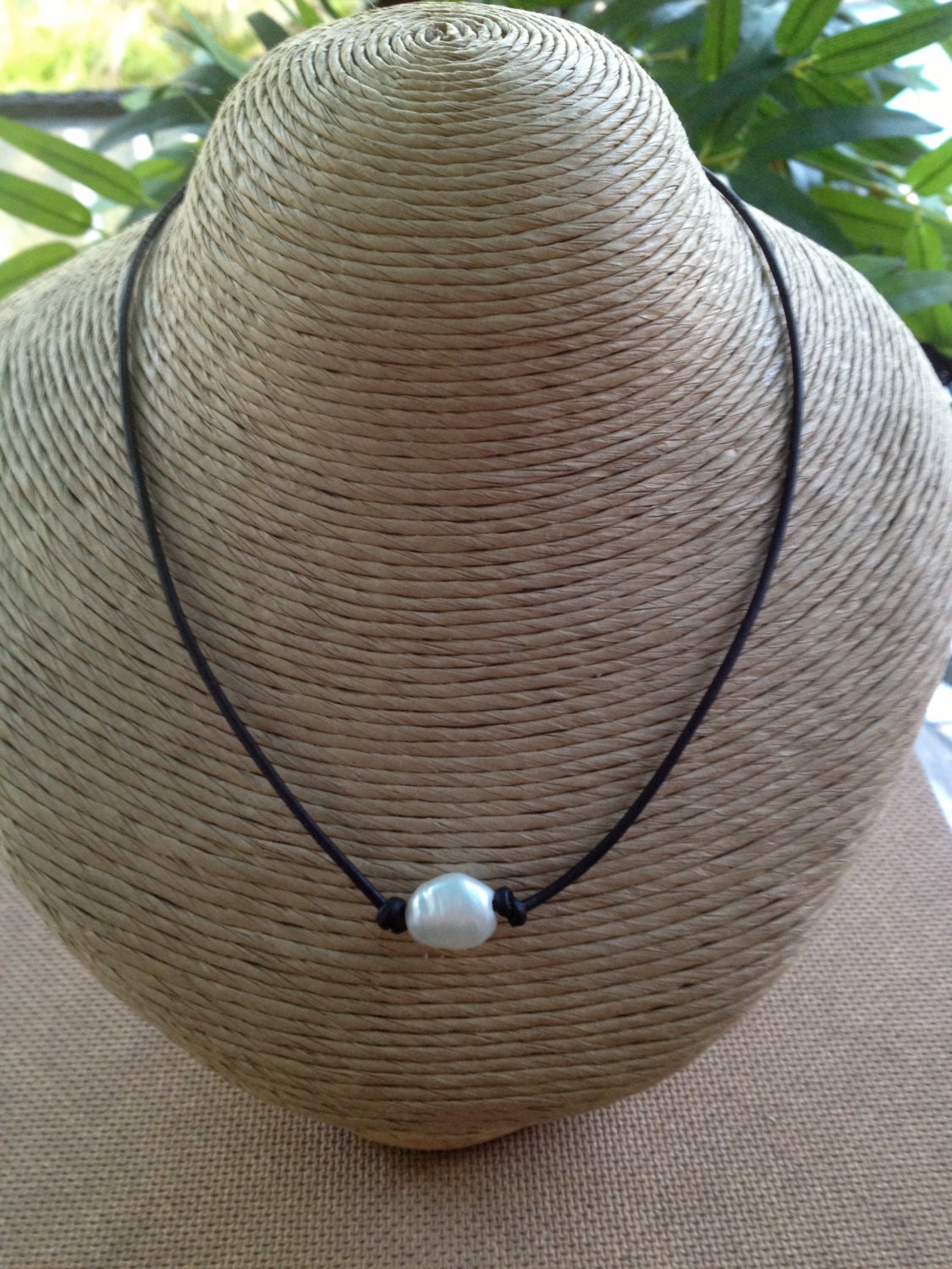 Leather And Freshwater Pearl Necklace Black Knotted Leather