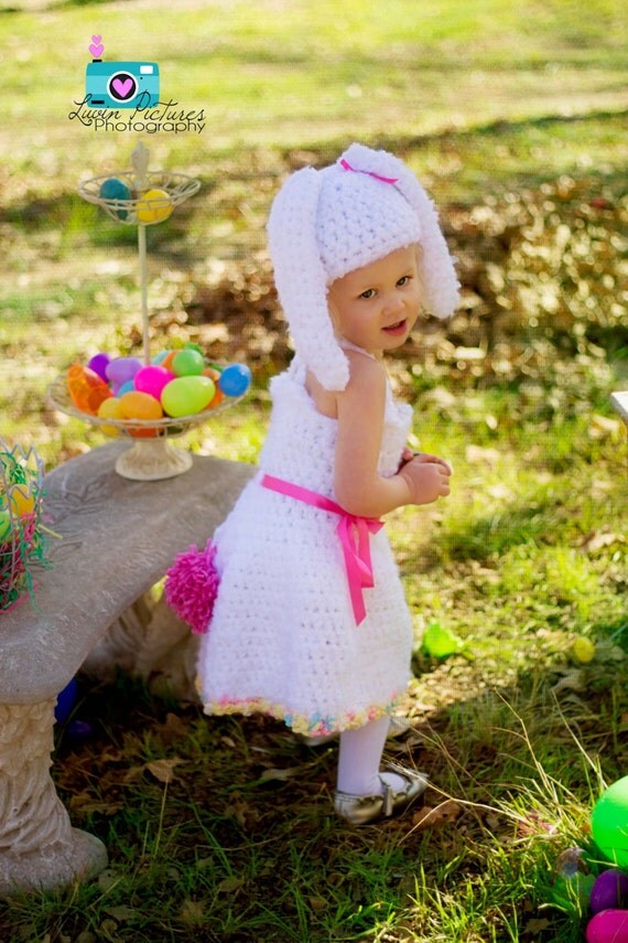 Items similar to Crochet Easter dress set with bunny hat 2 4years old