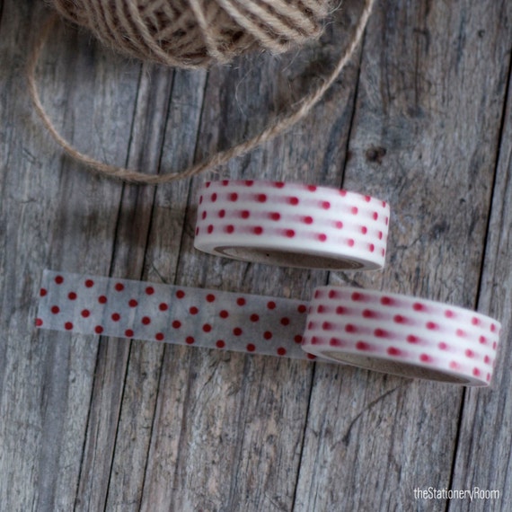 Items similar to Red Polka Dots on White Masking Tape Japanese Washi