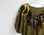 80s Boho Patchwork Cotton Shirt, Size L, Vintage Khaki Top, Loose Tunic, Retro, Hippie, Gypsy, Casual, Summer Blouse, Urban fashion