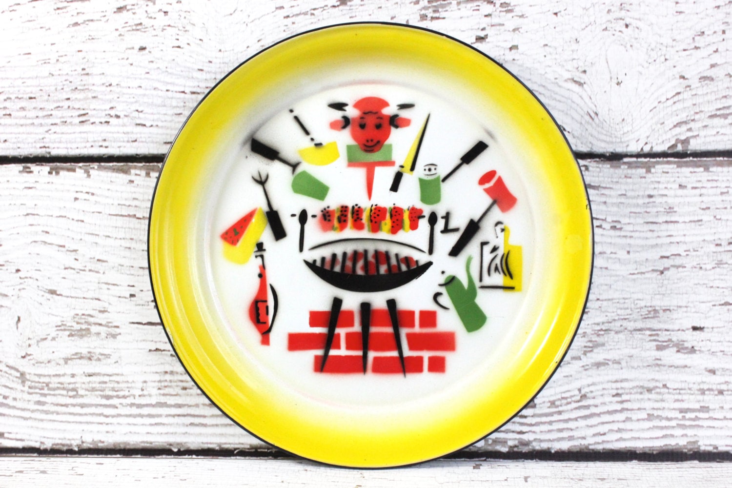 Vintage BBQ Tray Enamel Serving Plate