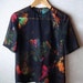 Simple Loose Silhouette Handmade Blouse Top / Black Chiffon Earth Print Shirt with Round Neckline fit for S / M sized Women