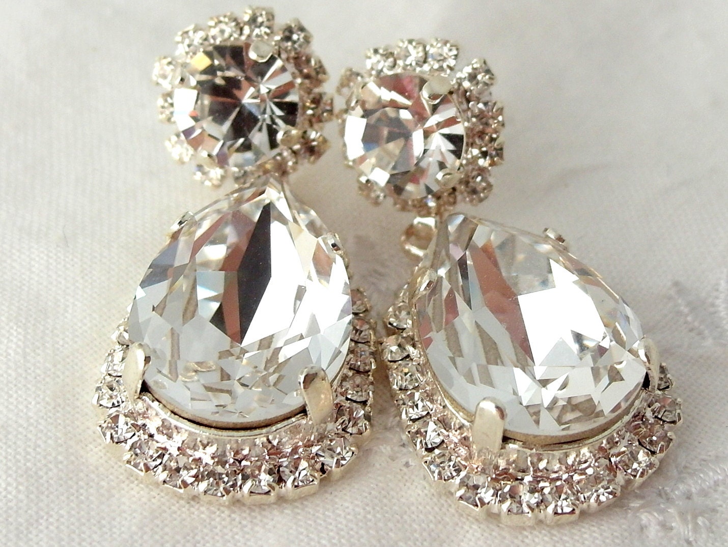 White clear Crystal Chandelier earrings Silver by EldorTinaJewelry