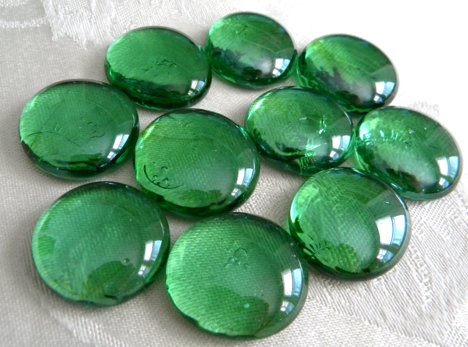 10 LARGE Glass Gems Emerald Green Half by StarryNightStudios99