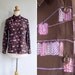 Vintage 80's Hanging Blouse Print Button Collared Shirt Top XS or S
