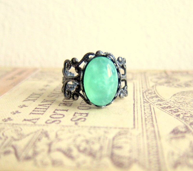 Mint Ring Mint Green Ring Antique Silver Ring Pewter Geekery
