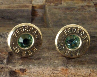 Federal 40 S&W Bullet Earrings - Stud Earrings - Ultra Thin - Peridot