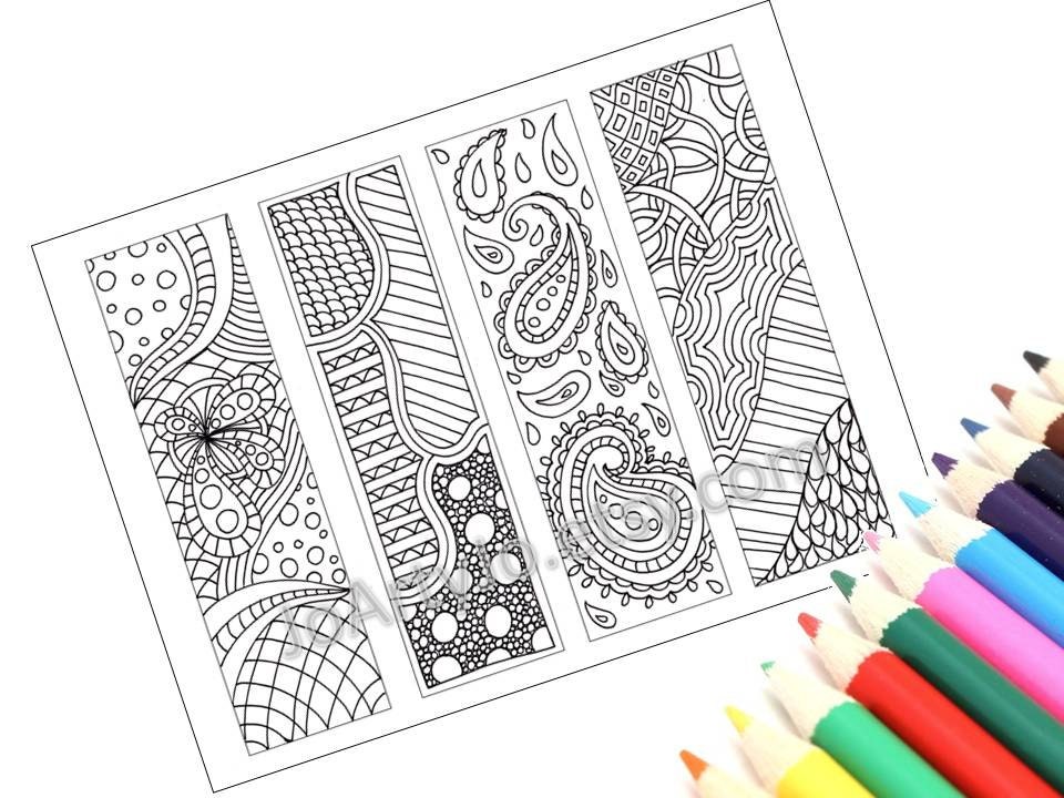 paisley bookmarks pdf printable coloring zentangle inspired