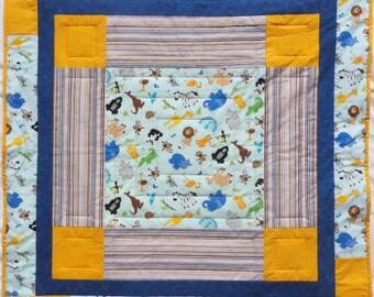 Jungle Animal Quilt, Baby Quilt, Bright Colored Quilt, Toddler Quilt, Wild Animal Quilt, Blue Quilt, Yellow Quilt