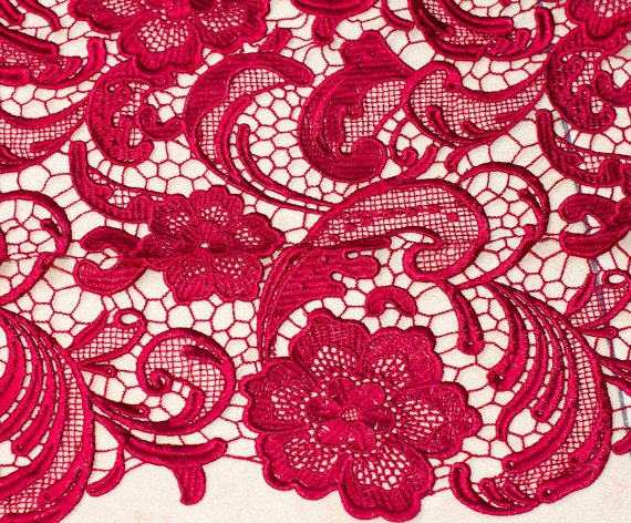 Red Wine Lace Fabric Bridal Lace FabricHollowed Out by lacetime