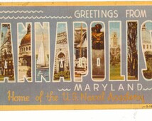 Linen Postcard, Greetings from ANNA POLIS, MD., Home of the Naval ...