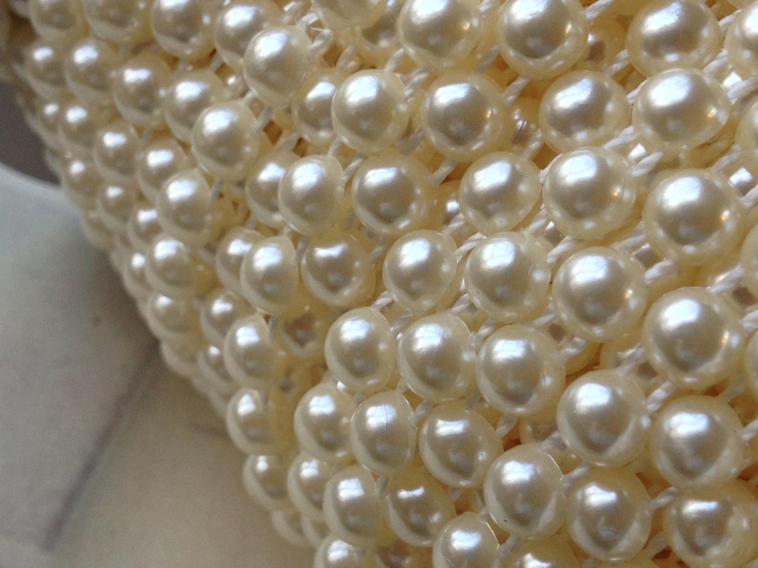 4 mm Beige Color Plastic Flat Back Pearl Beaded Sewing Trim