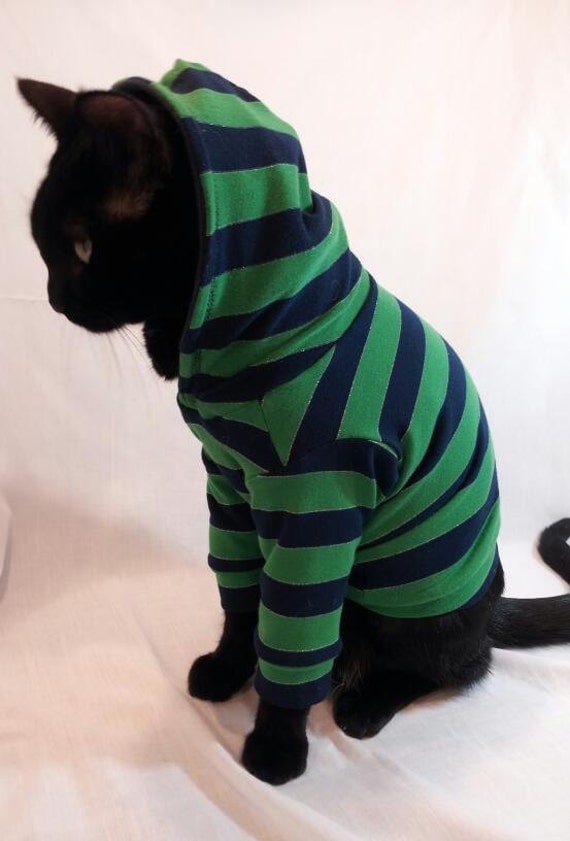 Cat Hoodie Navy and Green Striped Cat Hoodie pet clothing cat