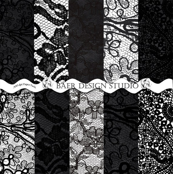 Black LACE DIGITAL PAPER-Black and White by BaerDesignStudio