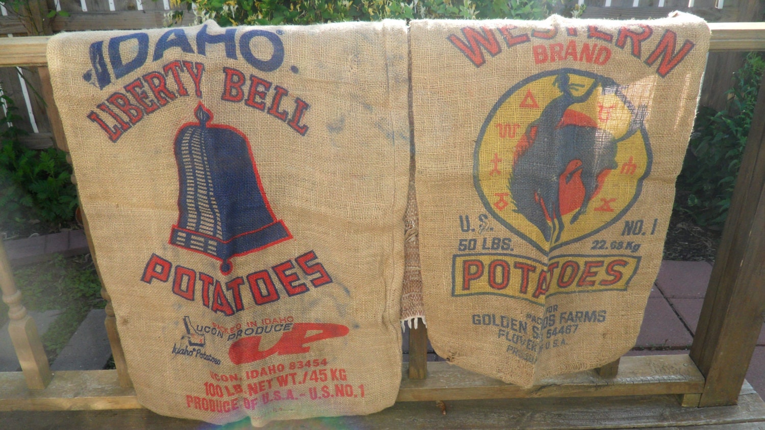 Two vintage burlap potato sacks Old by ParisianPrairieCharm
