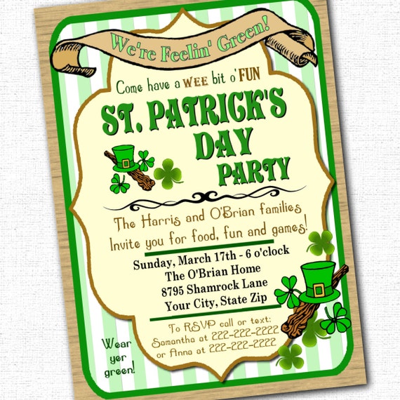 St Patrick #39 s Day Party Invitation Custom 5 x 7 by PartyEverAfter