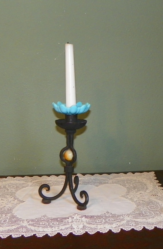 Vintage Delphite Blue Glass Bobeches Candle Drip Cups antique