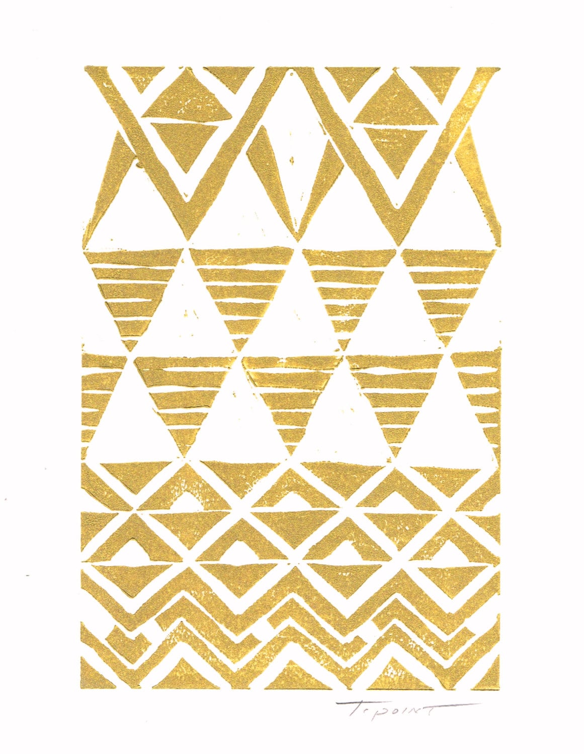 SALE Print Tribal Triangles Pattern Linocut / 4 x 6 by printwork