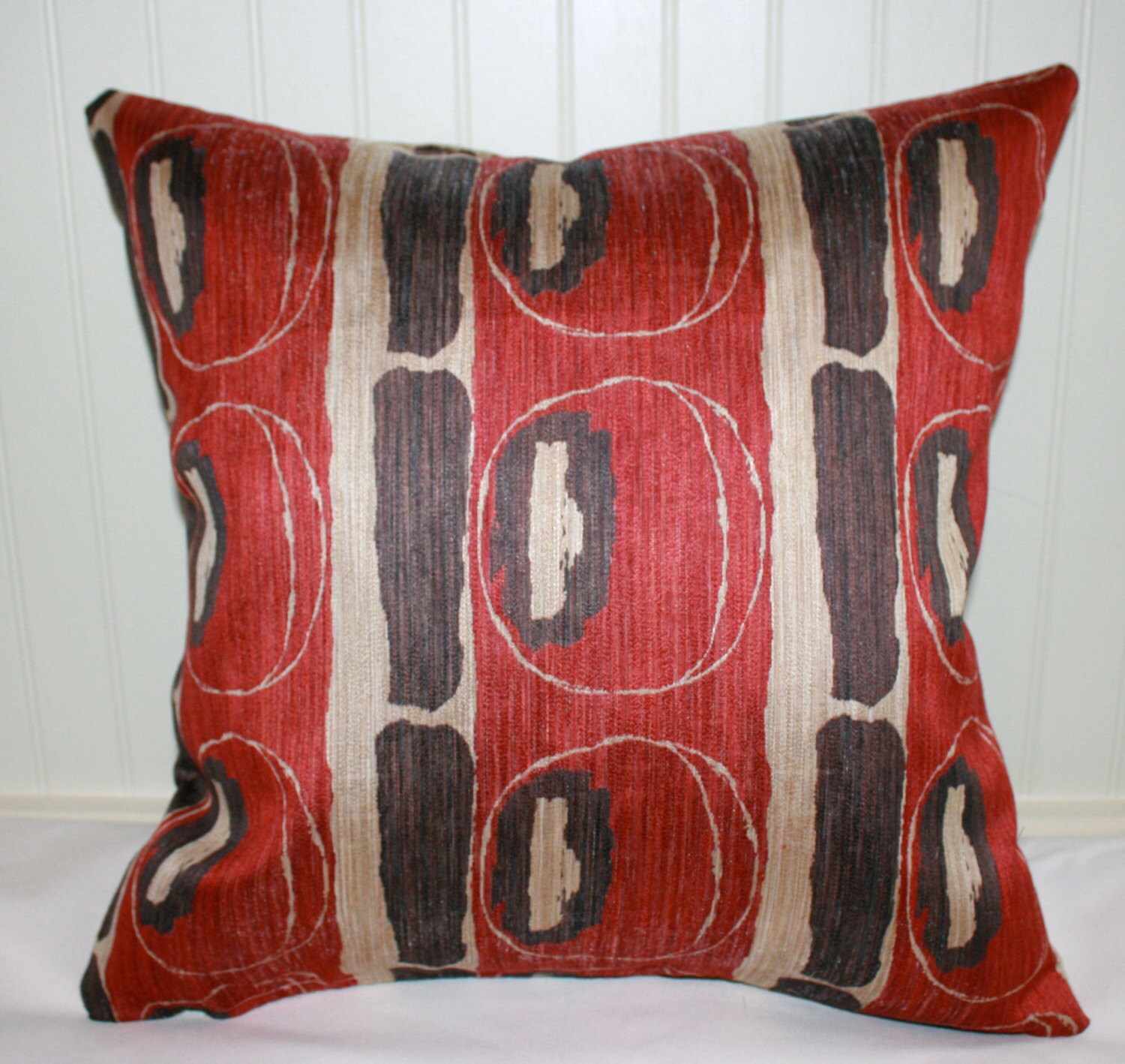 Modern Red and Brown Pillow Cover / 20 X 20 / by StitchandBrush