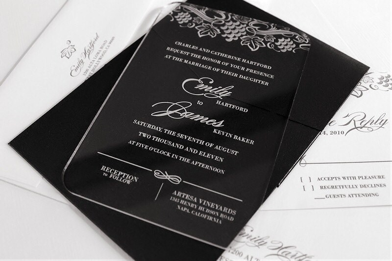 Engraved Acrylic Wedding Invitations Vine