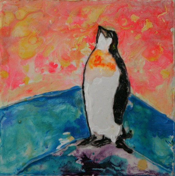 8x8 Acrylic Penguin Painting on Canvas