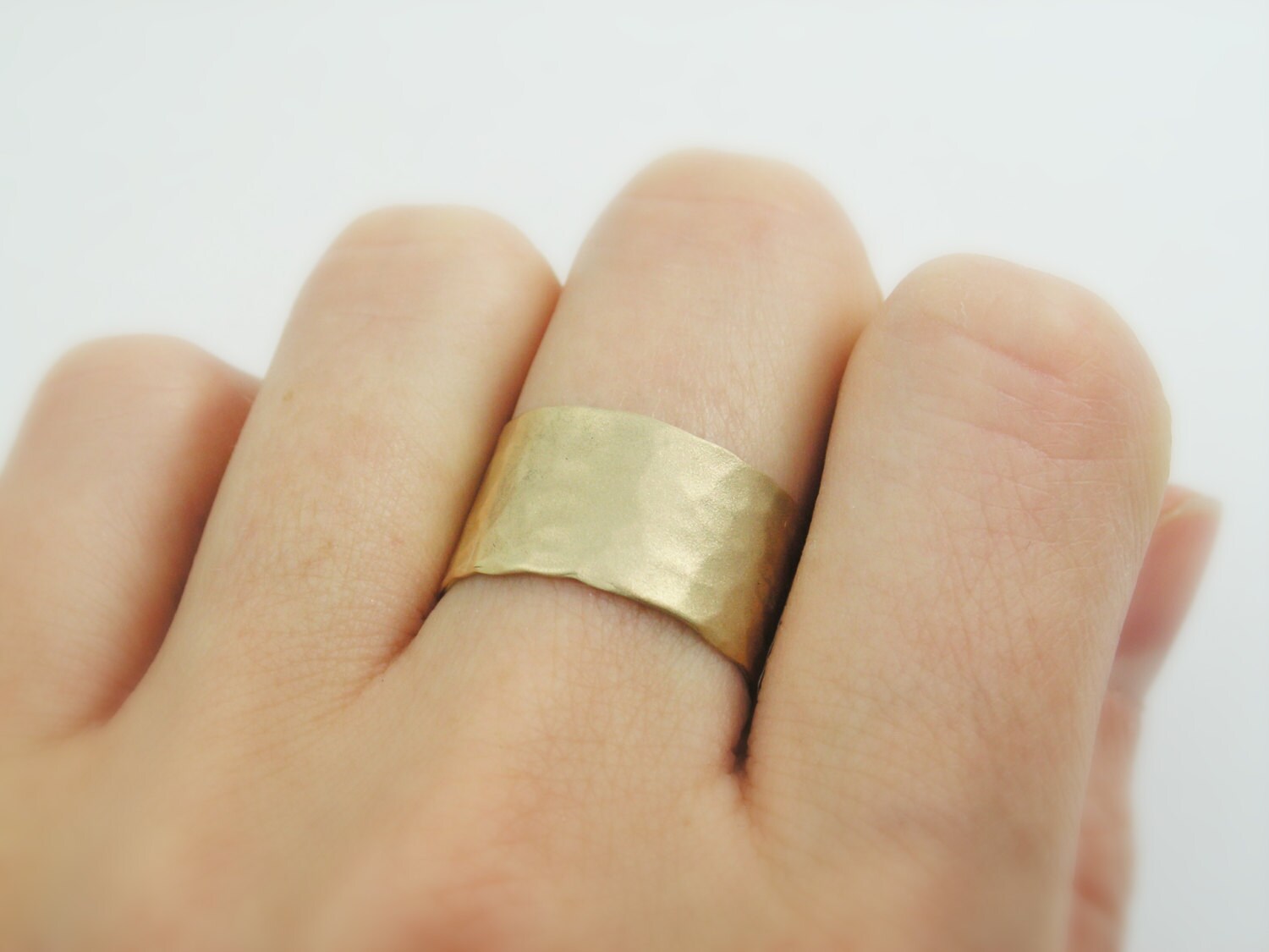 Hammered wedding band. Gold wide wedding band. 14K yellow gold