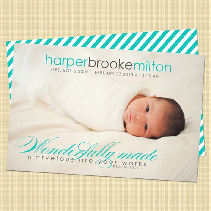 Christian photo birth announcement wonderfully made psalm
