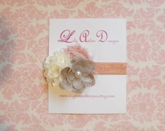 Vintage inspired flower cluster headband/ Newborn headband/ Baby girlheadband