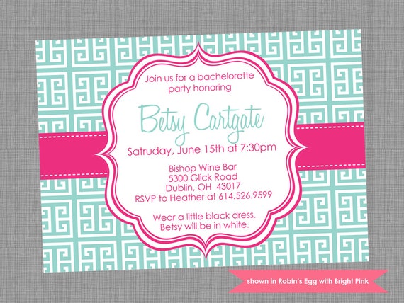 Printable Bachelorette Party Invitation - Bachelorette Themed Greek Keys Invite - Colors and Text Customizable Il_570xn
