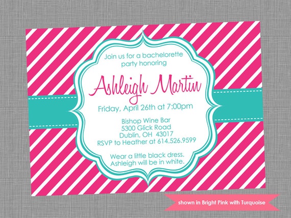 Printable Bachelorette Party Invitation - Bachelorette Themed Diagonal Stripe Invite - Colors and Text Customizable Il_570xn