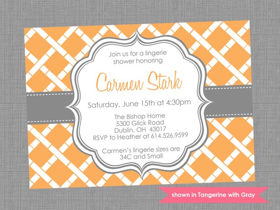 Lingerie Shower Invitation - Printable Shower Themed Bamboo Invite - Colors and Text Customizable Il_570xn