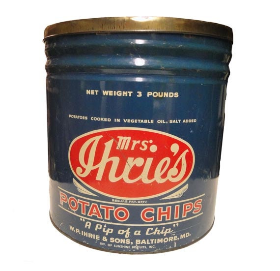 Vintage Mrs Ihrie's Potato Chips Tin - Vintage Chip Tin Can Advertising