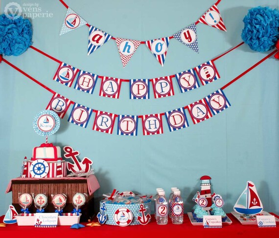 Nautical Birthday Party Package Personalized FULL Collection Set - PRINTABLE DIY - PS826CA1x Il_570xn