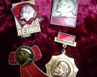 4 nice soviet pin badge pinback icon Great Vladimir Lenin - USSR communism leader - 100 % original