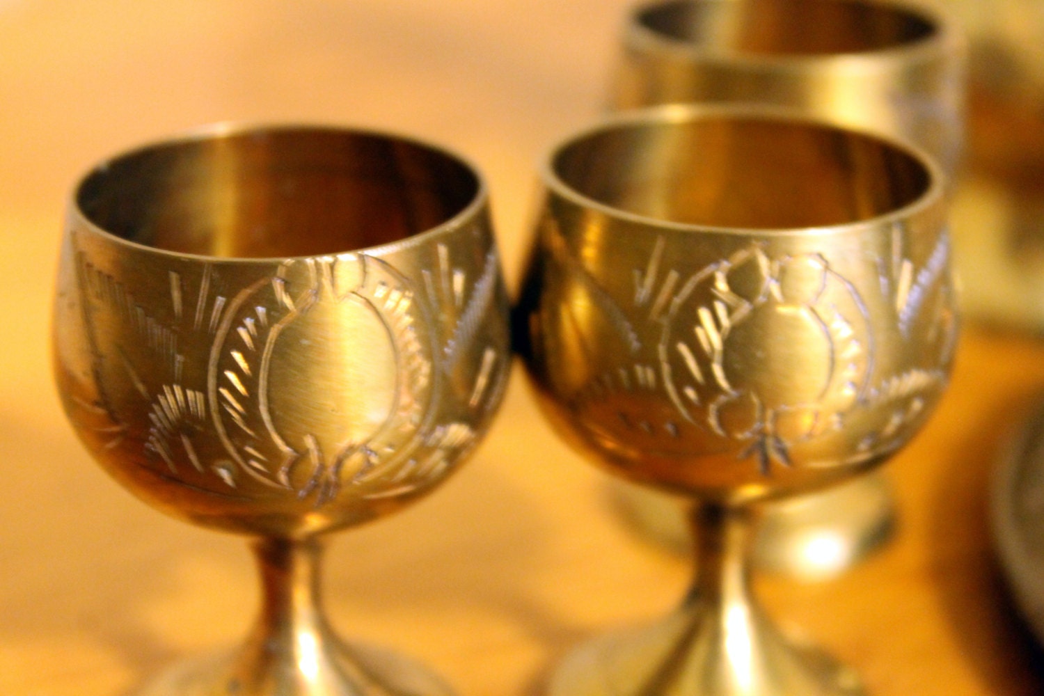 Vintage 8 Piece Indian Brass Mini Tea Set with 6 Goblets