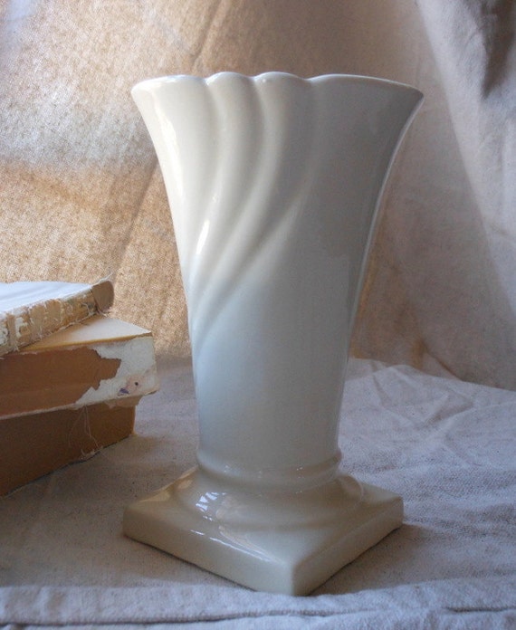 Vintage White Deco Trumpet Vase