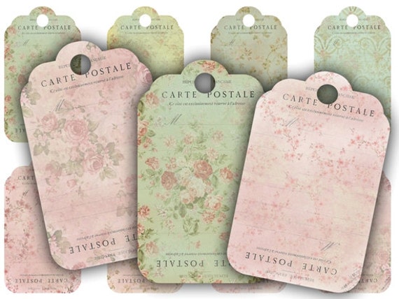 Carte Postale Scalloped Tags - Digital Collage Sheet Download 491