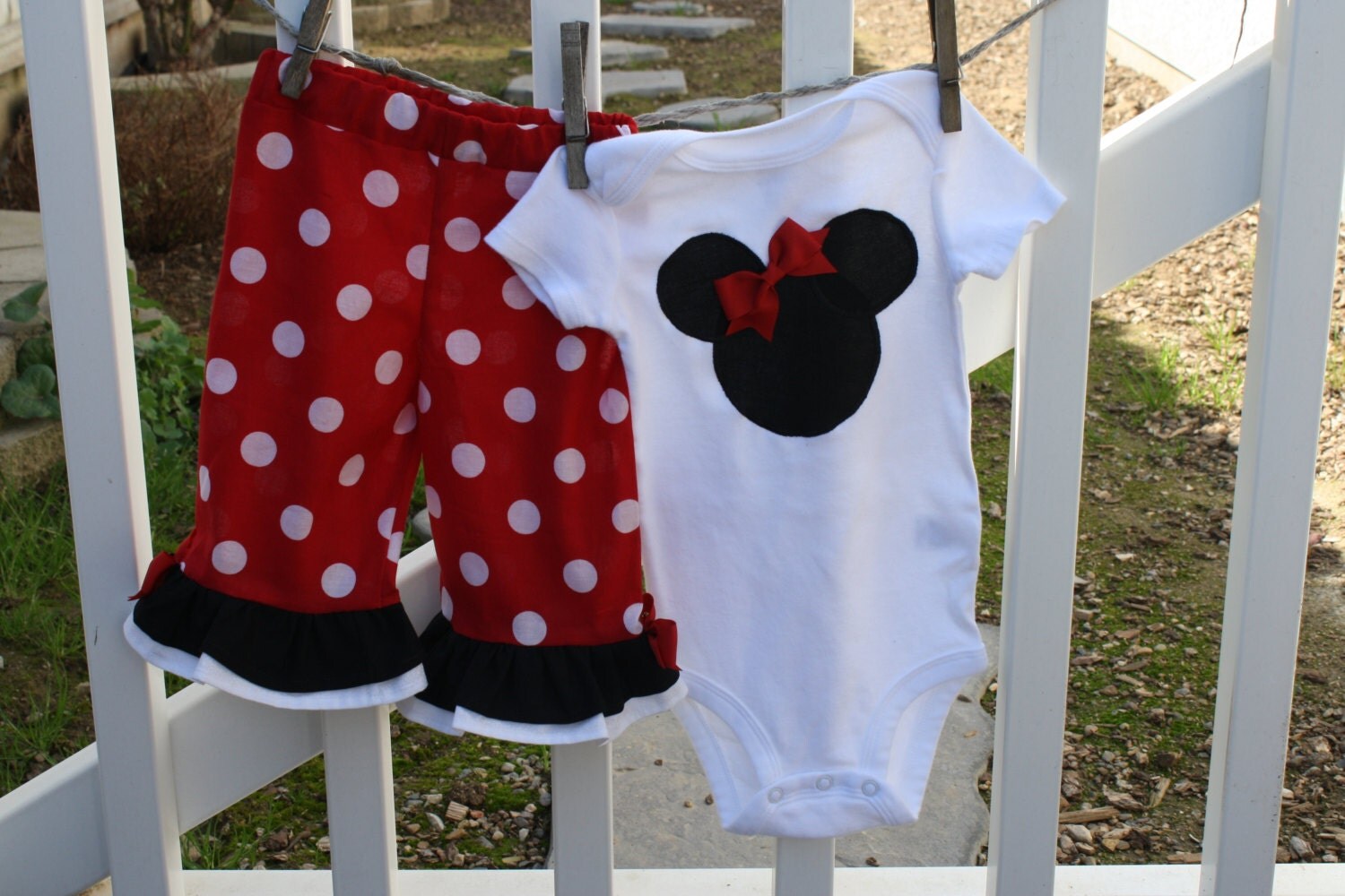 Minnie Mouse Onesie Set with Pants in Red by SweetnChicBoutiques