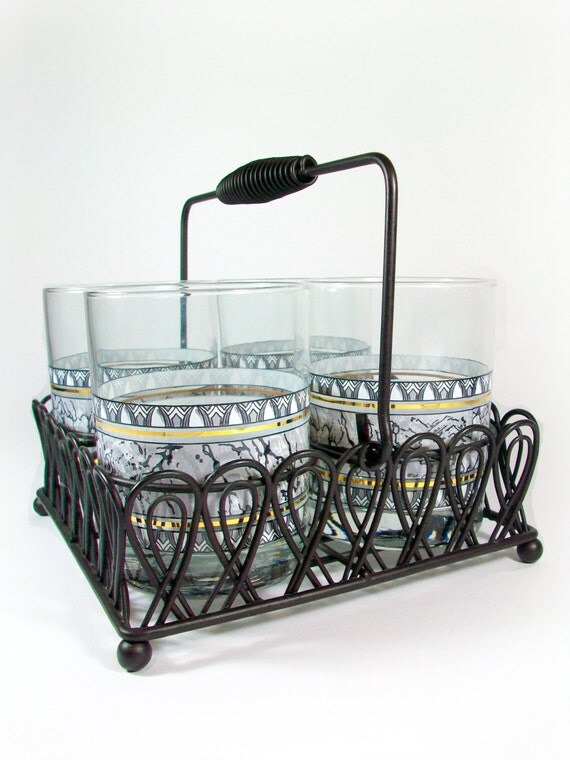 Cocktail Set Glassware Caddy Set Drinking Glasses Old