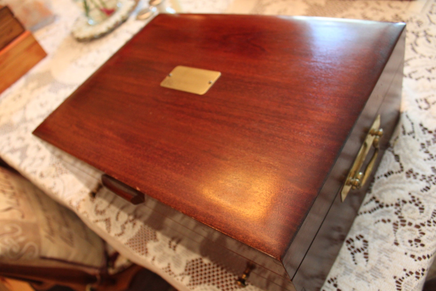 Antique Naken's Walnut Flatware Chest set for 12