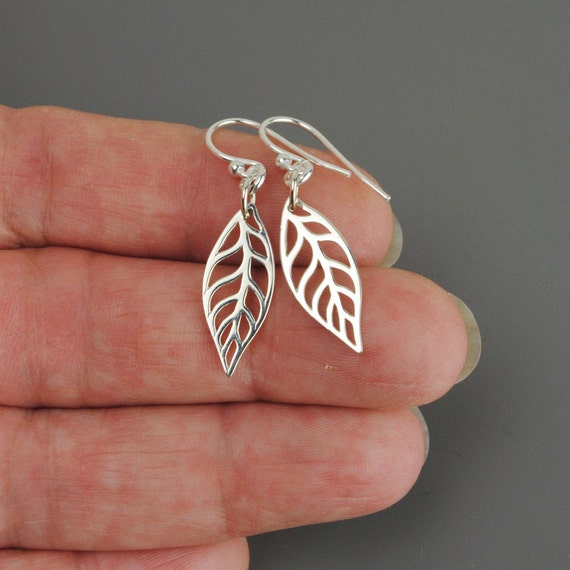 Sterling Silver Leaf Earrings Dangle Earrings Leaf Jewelry
