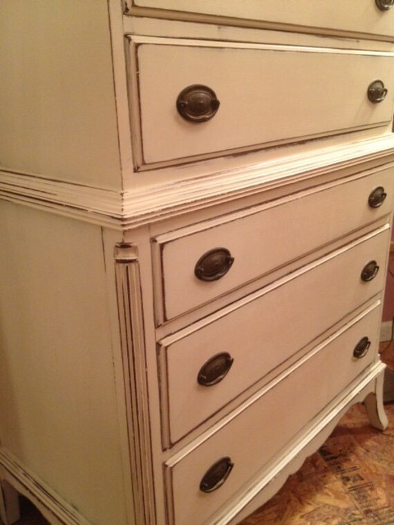 Shabby Chic Cottage Painted HighBoy Dresser