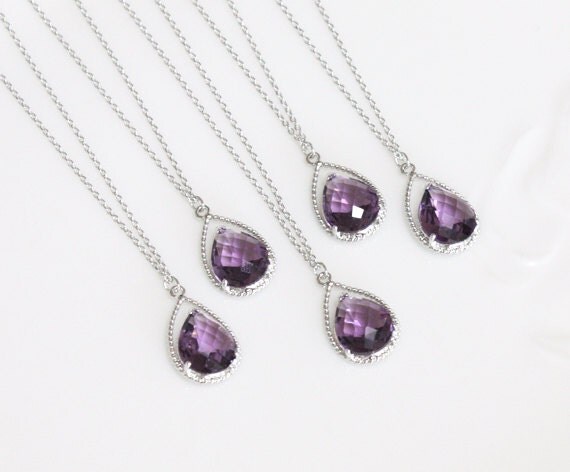 Set  Bridesmaid crystal gifts of gifts necklace   that  bridesmaid  aren't 5 drop  purple Amethyst jewelry