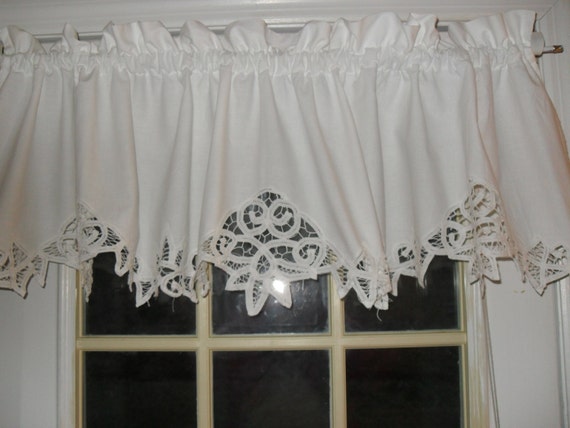 On Sale White Shabby Battenburg Lace Valance Country Curtain