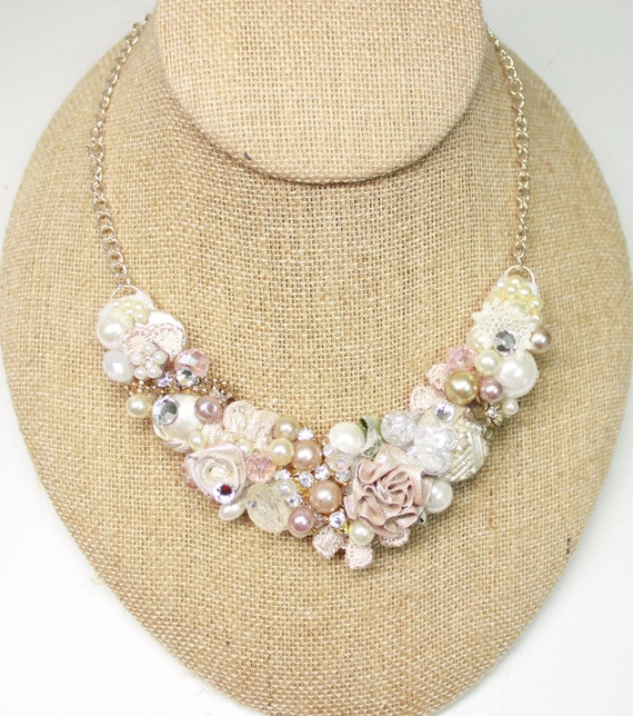 Blush Bridal Bib Necklace Blush Statement Necklace Champagne