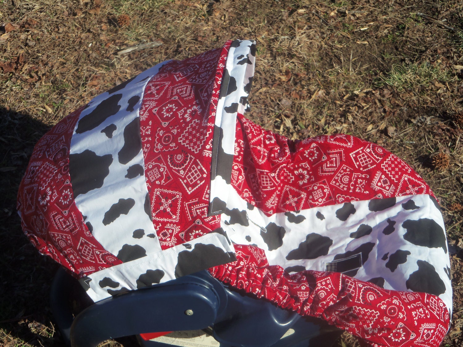 Bandana Cow Print baby car seat cover infant by Pinkbanditbaby2