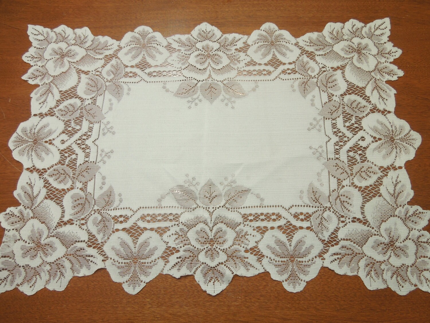 Vintage ivory lace doily table runner dresser scarf for