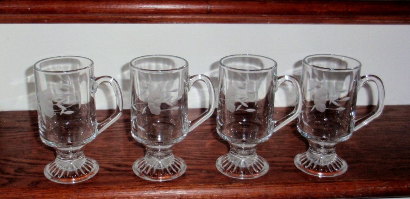 PRINCESS HOUSE HERITAGE Irish Coffee Mugs Crystal Gray Cut